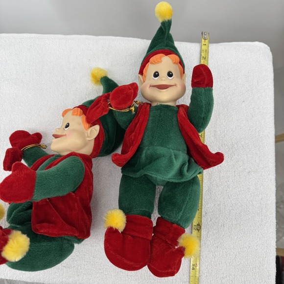 VintageChristmas Shelf Sitting Elf's With Presents Plush Decoration 14" Set Of 2 - Picture 4 of 7